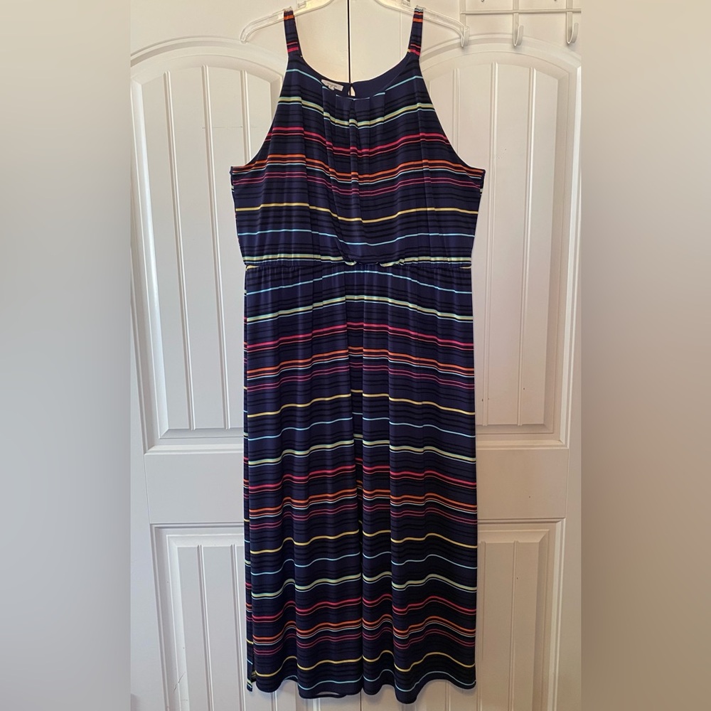 Maurice’s Women’s Multi Color Stripes Navy Sleeveless Maxi Dress 3X - Picture 2 of 11